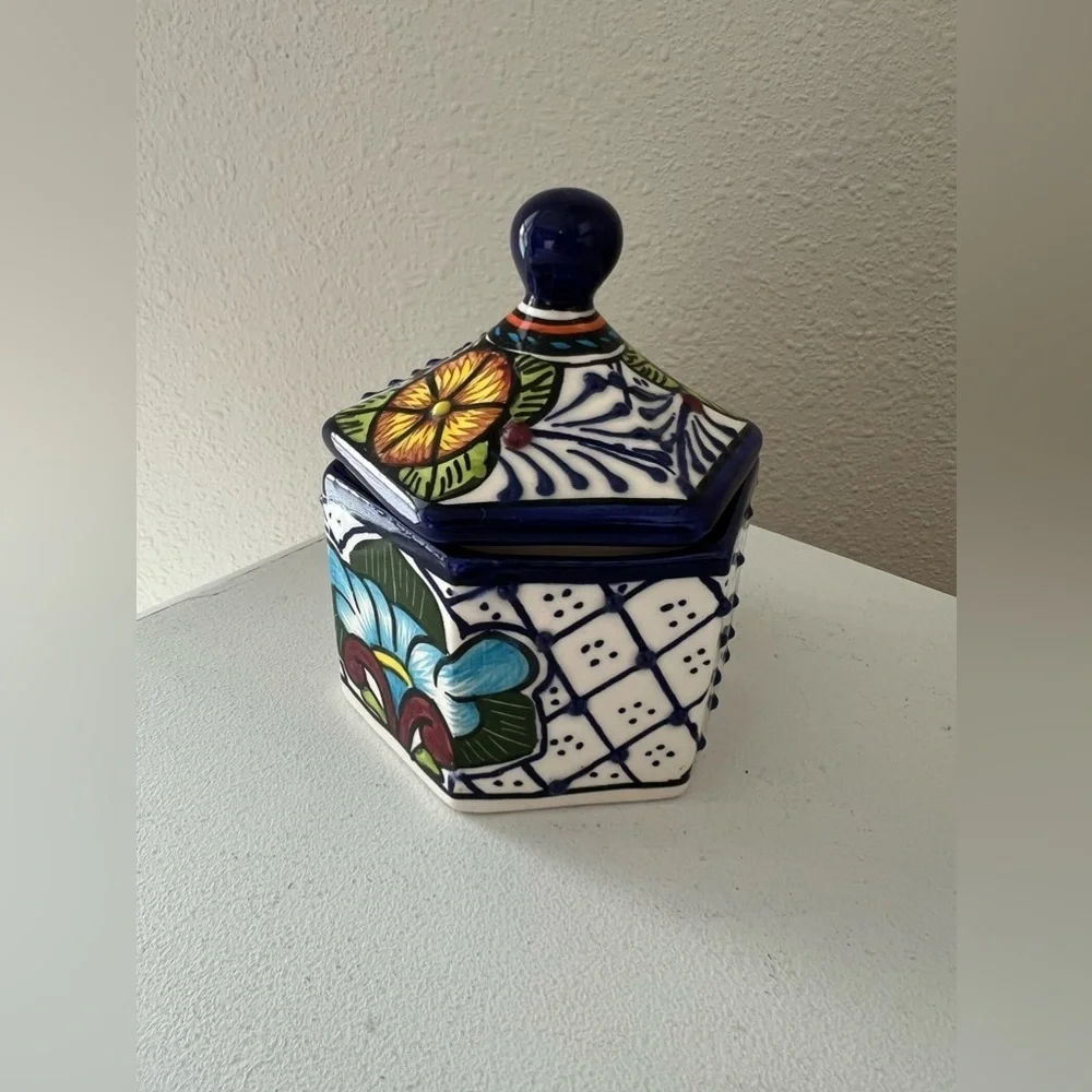 Talavera Mexican Art Pottery Lidded Ceramic Jewelry Trinket Box Alba Mexico - Picture 4 of 11